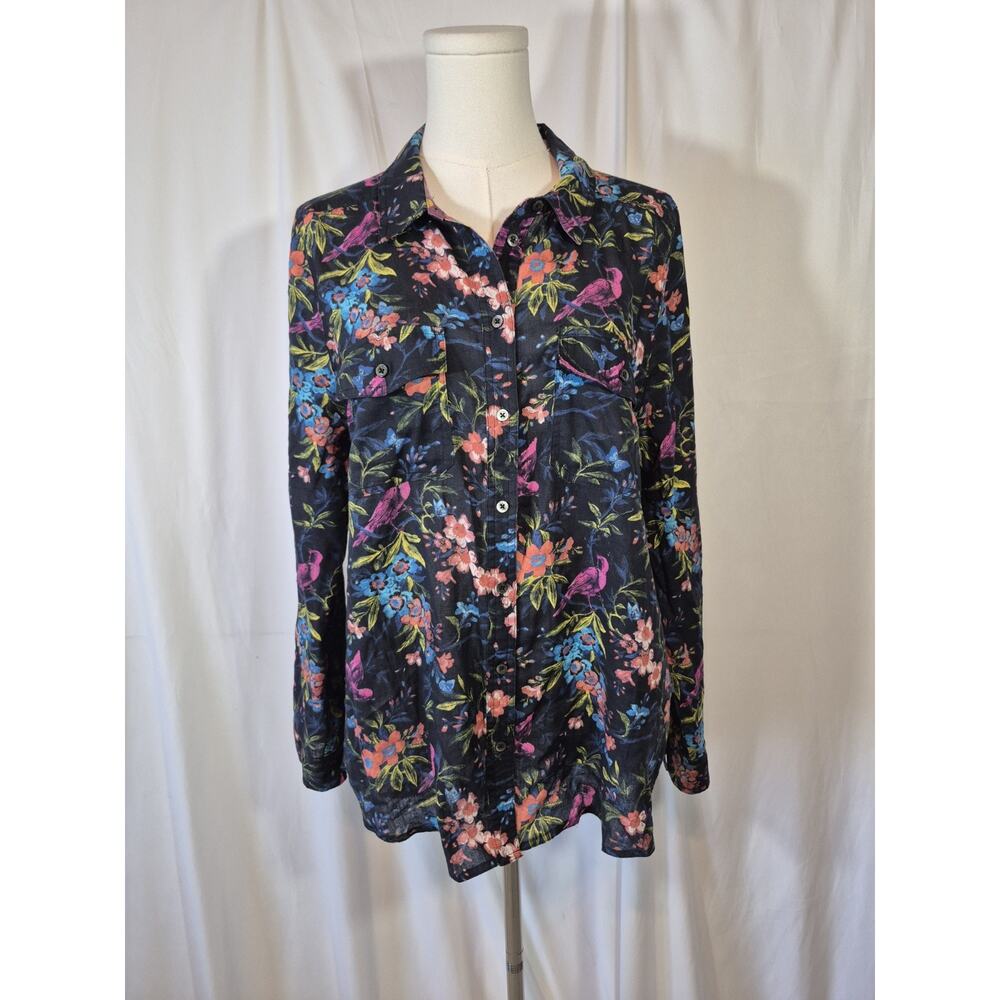 Sundance Onyx Floral Joy Cotton Shirt Whimsical Birds Multicolor Large - Picture 2 of 10